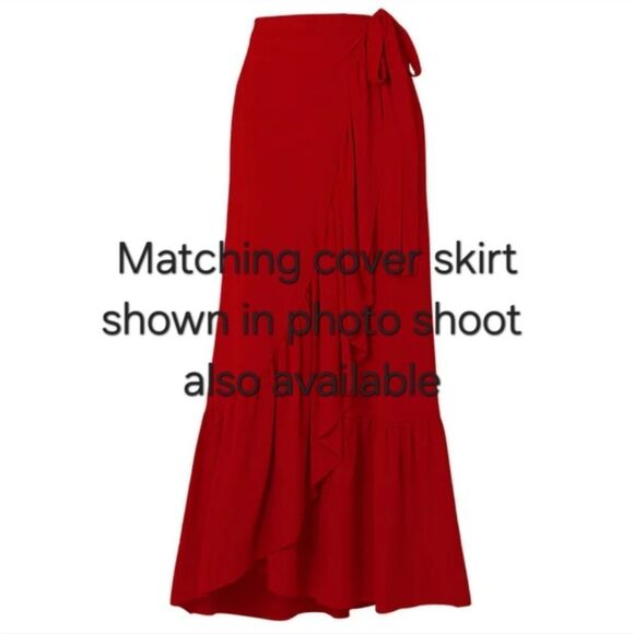 🌹New Elegant Red Plunge One Piece Swimsuit with Floral Detail - Picture 14 of 16